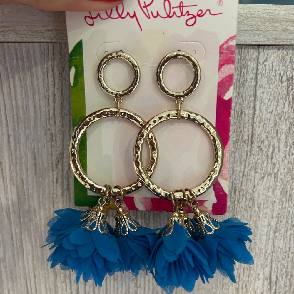 Lilly Pulitzer Gold and Blue Statement Earrings